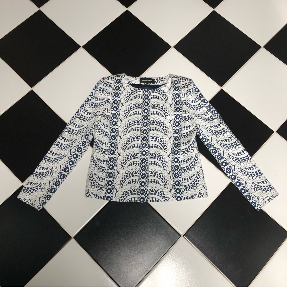 Vanessa Seward Blue and White Patterned Jacket